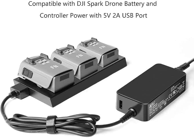 KFD AC Adapter 13.05V 3.85A 50W Charger Replacement for DJI Spark Drone Battery and Controller Power Supply Cord with 5V 2A USB Port