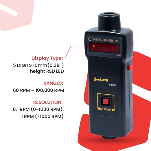 HTM-560 Non-Contact Digital Tachometer Offers Accurate and Easy-to-use RPM, Memory Recall, a Laser Tachometer, a Low Battery Indicator, and is a Non-Contact Tachometer.