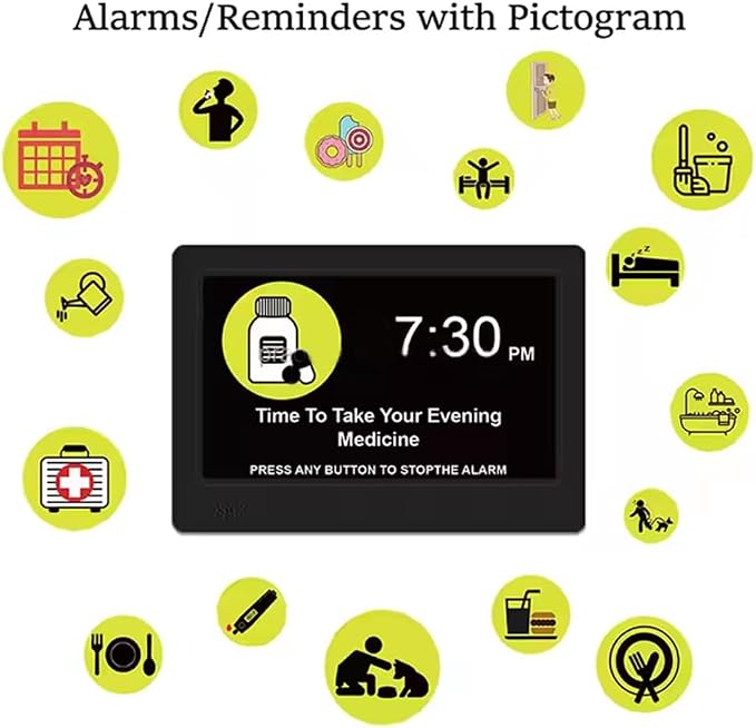 Large Display Digital Day Clock for Elderly - Alzheimer's & Dementia Clock, Multiple Alarms- Medication, Doctor, Easy Read, Auto Dimming, Memory Loss Aid, Multi-Language New 2025 (Black)