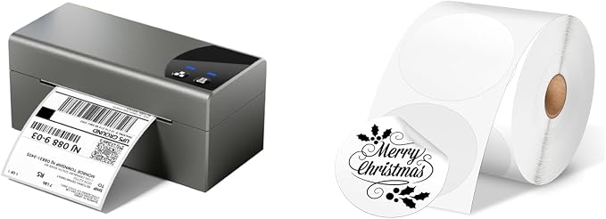 Phomemo Thermal Label Printer & 2” White Circle Thermal Labels, 150mm/s Speed Wiress Thermal Printer, Compatible with USPS/UPS & More, Shipping Label Printer for Home & Small Business