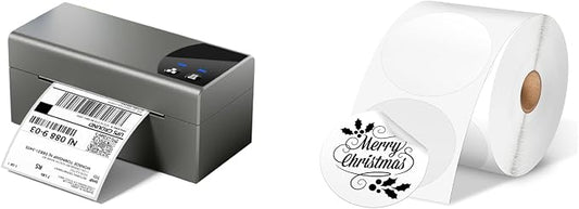 Phomemo Thermal Label Printer & 2” White Circle Thermal Labels, 150mm/s Speed Wiress Thermal Printer, Compatible with USPS/UPS & More, Shipping Label Printer for Home & Small Business