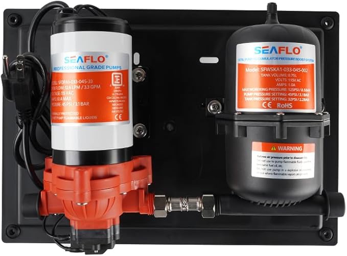 SEAFLO 33 Series Water Pump and Accumulator Tank System - 115V, 3.3 GPM, 45 PSI, 0.2-Gallon Tank | Reduces Cycling | For Marine, RV, Off-Grid, and Home Use | 4-Year Warranty