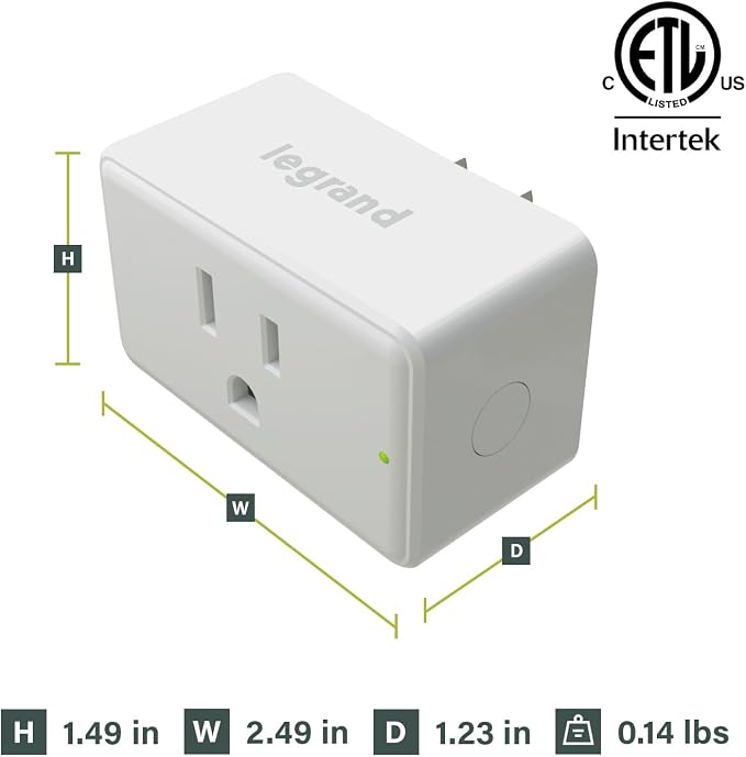 Legrand Radiant® Wi-Fi Matter Smart Plug Matter Hub Required 15A, Easy Setup, Enhanced Compatibility with Apple HomeKit, Google Home, Alexa & SmartThings, Easy Wi-Fi Connectivity w/Matter (1 Pack)
