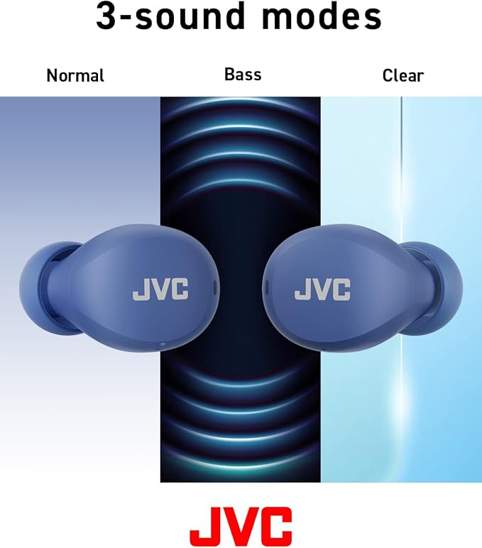 JVC Compact and Lightweight Gumy Mini True Wireless Earbuds Headphones, Long Battery Life (up to 23 Hours), Sound with Neodymium Magnet Driver, Water Resistance (IPX4) - HAA6TA (Blue)