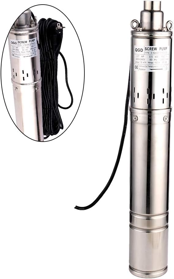 Submersible Deep Well Pump 3.5" OD Pipe 1" Outlet 0.5KW 0.7HP Stainless Steel Submersible Screw Water Pumps for Industrial and Home Use