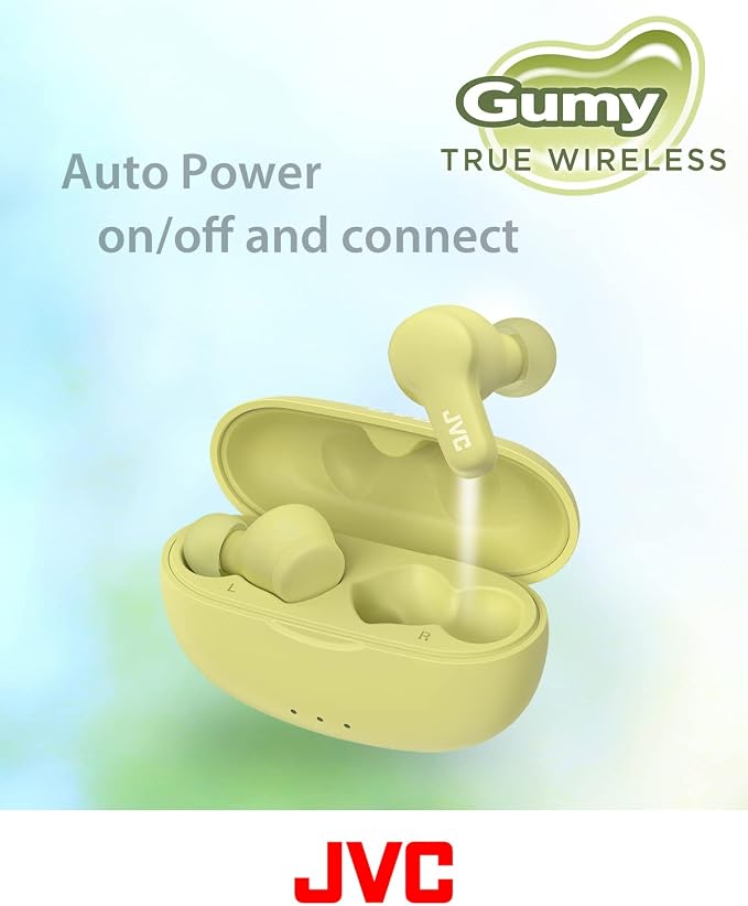 JVC Gumy True Wireless Earbuds, Bluetooth 5.3, Charging Case, 24-Hour Playback, IPX4 Water Resistant, Comfortable Secure Fit with XS/S/M/L Earpieces, Built-in Mic for Calls, iPhone/Android/PC - HAA7T2