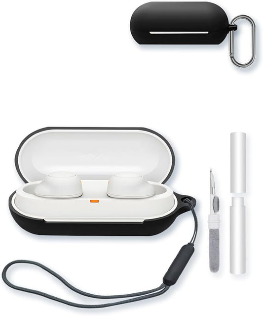 Case for Sony WF-C500 Truly Wireless Noise Canceling Earbud Headphones,Soft Protective,BOVUGAC Silicone Case Cover with Keychain & Cleaning Kit & Lanyard for WF-C500 Earbuds-Black