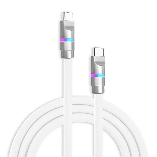 chubbycable Neon Chubby - Fast Charge Cable with Smart Light RGB Color Gradual Light Up 100W Charging Cord LED USB C Cable Compatible with iPhone 17-15 Series, White, Type-C to Type-C, 1.64 FT
