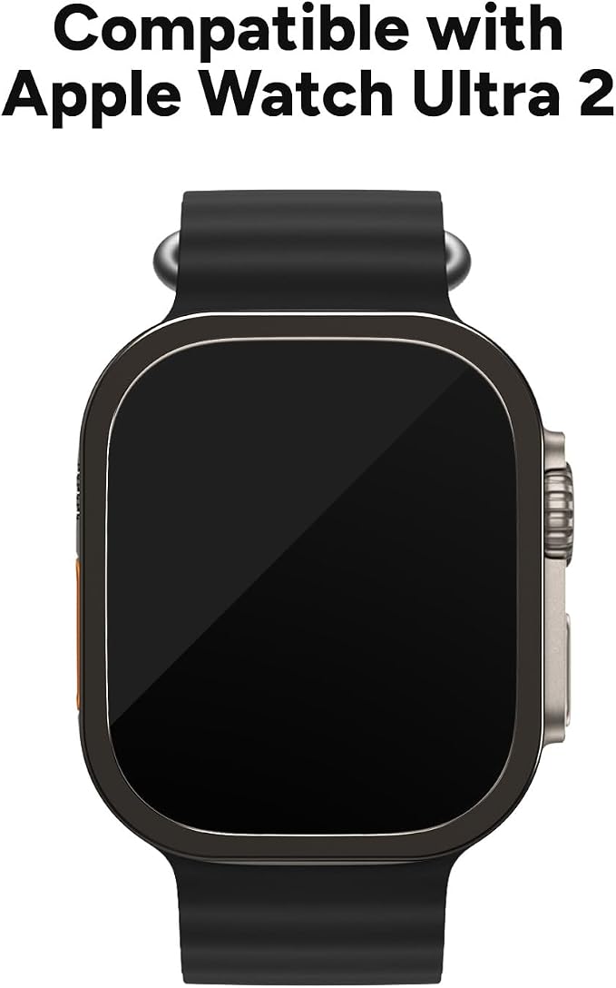 ZAGG XTR4 Glass Screen Protector for Apple Watch Ultra 3/2/ 1, Watch Size: 49mm - Fortified with Graphene, Blue Light Filter, Aluminum Frame, Black