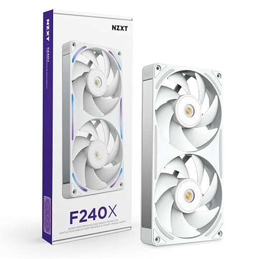 NZXT F240X Performance Single-Frame Fan - 2X 120mm PWM RGB PC Case Fans - Max Airflow & Static Pressure - Low Noise - LCP Frame & Blades - Magnetic Fluid Dynamic Bearing - 30mm Thick - White