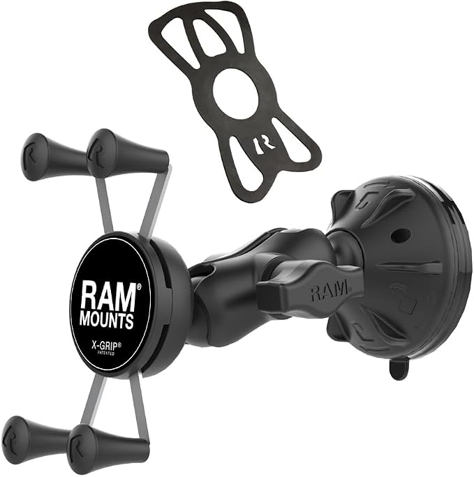 RAM MOUNTS Phone Mount for Car Windshield & Dash with Low-Profile Twist-Lock Suction Cup, X-Grip Holder with Short Arm for Smartphones RAP-B-166-2-A-UN7U