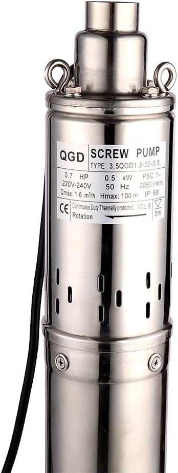 Submersible Deep Well Pump 3.5" OD Pipe 1" Outlet 0.5KW 0.7HP Stainless Steel Submersible Screw Water Pumps for Industrial and Home Use