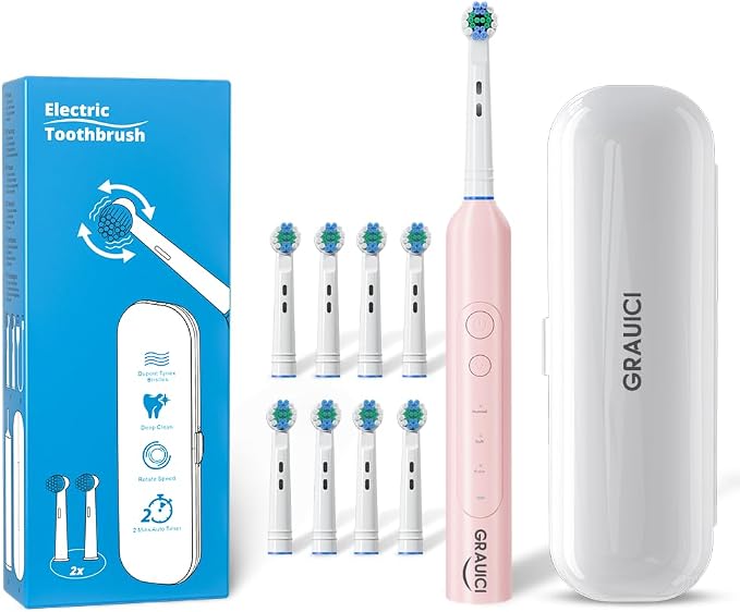 Deep Clean Rechargeable Electric Powered Toothbrush, Rechargeable Electric Toothbrush with 8 Brush Heads,Pressure Sensor to Protect Gums