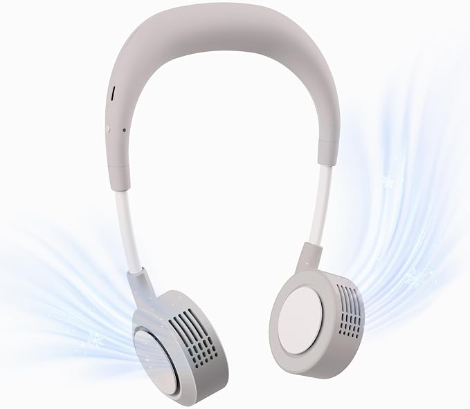 Portable Neck Fan - Hands Free Personal Face Fan, 5 Speeds Rechargeable Wearable Cooling Fan, Flexible Foldable Small Thin Quiet Neck Cooler for Travel, Work, Hot Flashes (Stone Greige)