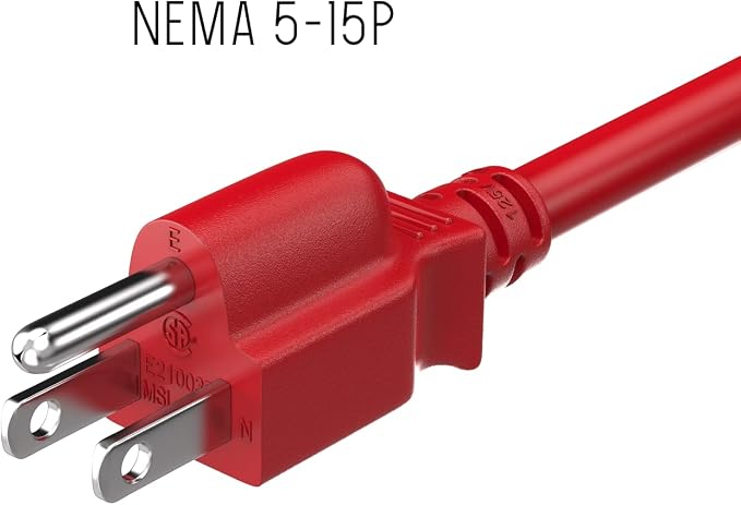Cable Leader 2ft 14AWG Computer Power Cord, NEMA 5-15P to IEC C13 AC Power Cable, Heavy Duty 3-Prong Replacement Power Cord for PC, Monitor, Printer, Server & TV - Red
