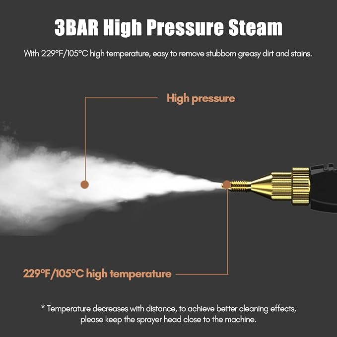 2500W Handheld Steam Cleaner High Temperature Pressurized Steam Cleaning Machine Portable Car Steamer with Brush Heads (Orange)