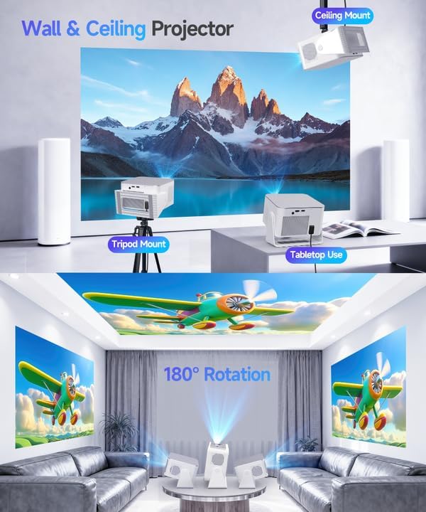 Smart Projector with 4K 8K Support, Android 14 mini Projector with Wifi and Bluetooth, 600 ANSI, Auto Focus & Keystone, Obstacle Avoidance, 1080P Portable Movie Proyector, HY350Max for Home Outdoor
