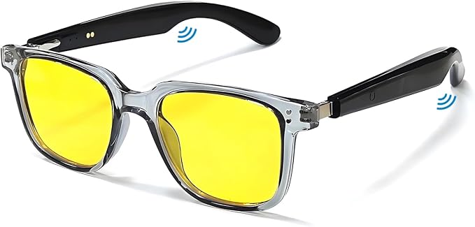 Smart Bluetooth Glasses, Sunglasses with UV and Blue Light Protection, AI Real-time Translation with 140 Languages, Touch Control, Music & Call for Athletic/Outdoor, Unisex (Yellow)