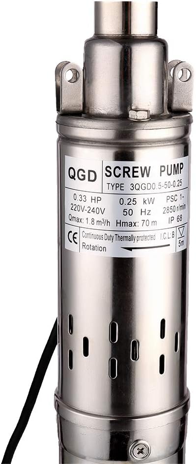 Submersible Deep Well Pump 3" OD Pipe 1" Outlet 0.25KW 0.33HP Stainless Steel Submersible Screw Water Pumps for Industrial and Home Use
