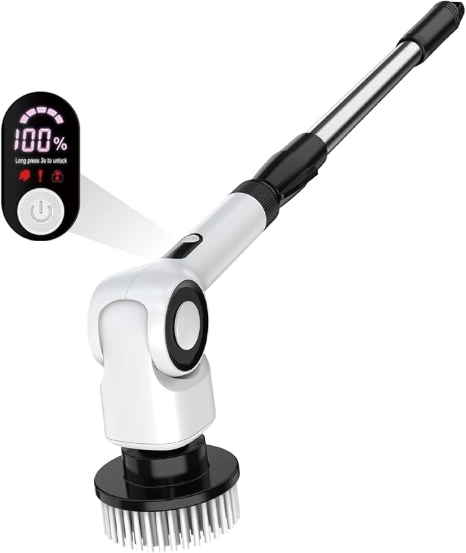 Electric Spin Scrubber, Electric Cleaning Brush, Multifunctional 360 Automatic Rotation Cordless Spin Scrubber with 7 Replaceable Brush Heads for Cleaning Bathroom Kitchen and Floor