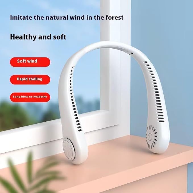 FANECK portable Neck Fan - 3 speed, USB Recharge, Quiet, Hands Free - Great for Summer, Office, outdoor & Work (Blue)
