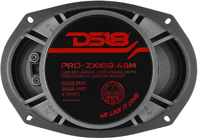 DS18 PRO-ZXI694BM 6 X 9 Inches Pro Audio Mid-Range Loudspeaker with Bullet and Grill 600 Watts 4-Ohm (1 Speaker)