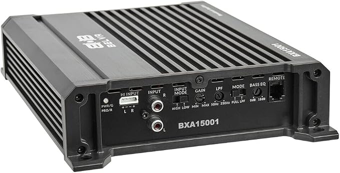 Belva BXA15001 1500W Peak BX-Series 2-Ohm Stable Class-A/B Monoblock Car Audio MOSFET Amplifier with Remote Subwoofer Level Control