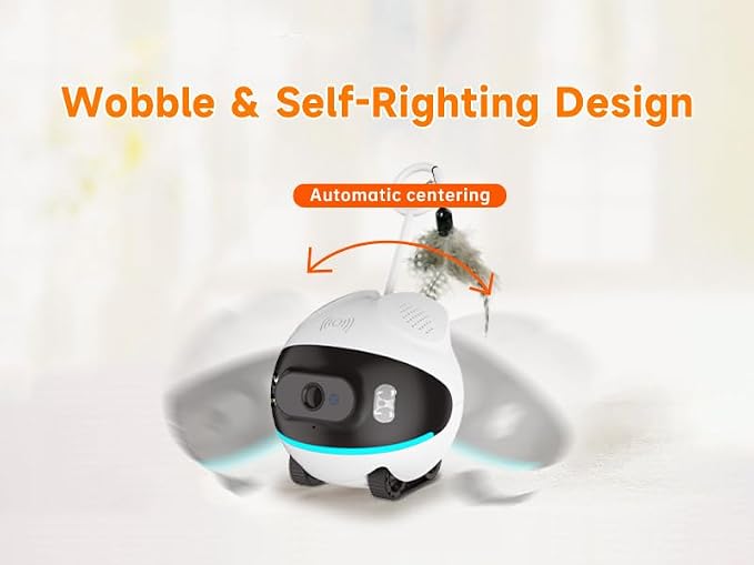 Pet Camera Robot with Cat Teaser: Battery-Operated, Movable with Phone App, 2-Way Talk, Video/Photo, Night Vision