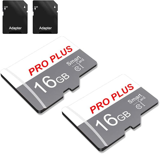 2 Pack Memory Card 16GB with Adapter, High Speed TF Card, UHS-I C10 A1 Memory TF Card for Tablet/Mobile Phone/Camera/Car Audio/Game Console (TF183 White Gray 16GB)