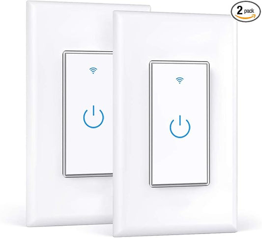 Double Smart Home Light Switch - Dual WiFi Wall Switch, Single Pole, Needs Neutral Wire - Compatible With Alexa Google Assistant