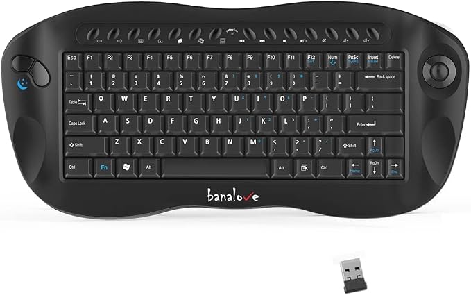 Wireless Keyboard with Trackball, 2.4G Handheld Multimedia Keyboard Built in Trackball, Scroll Wheel & Hotkeys for HTPC, Smart TV, Laptop, Desktop, Compatible with Windows, Mac, Android (Black)
