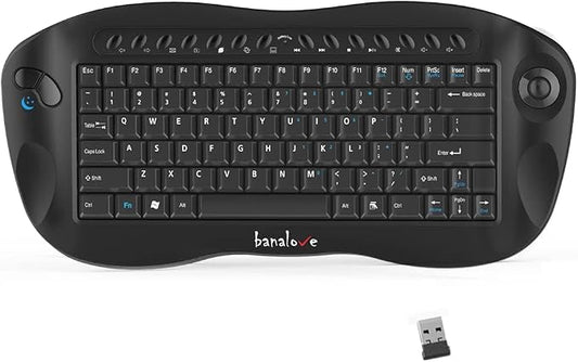 Wireless Keyboard with Trackball, 2.4G Handheld Multimedia Keyboard Built in Trackball, Scroll Wheel & Hotkeys for HTPC, Smart TV, Laptop, Desktop, Compatible with Windows, Mac, Android (Black)