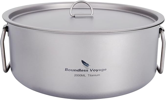 Boundless Voyage 2L Titanium Stock Pot with Lid Folding Handle Soup Pot for Outdoor Camping Hiking Picnic Home Kitchen Ultralight Cookware Ti2054C