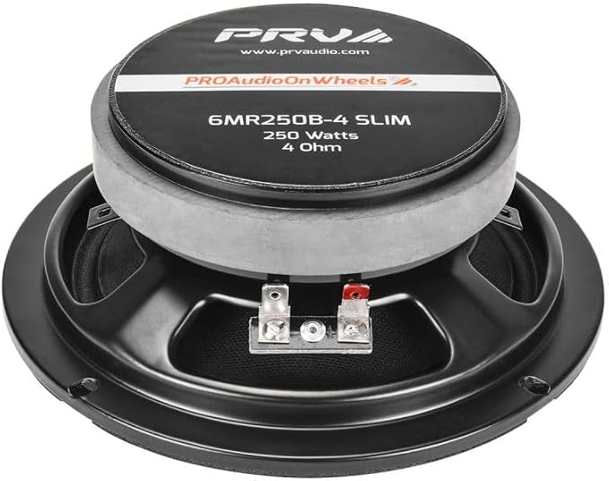 PRV AUDIO 6.5 Inch Shallow Midrange Bullet Speaker 6MR250B-4 Slim, 250 Watts 4 Ohm Car Audio Slim Speaker, Compact for Doors (Single)