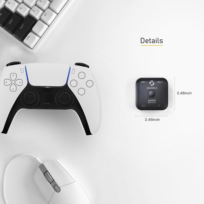 10K 8K HDMI Switch – 2 in 1 Out, Bi-Directional HDMI Switcher, 8K@60Hz, 4K@240Hz, Compatible with PS5, PS4, Xbox, Fire Stick, Apple TV, Projector