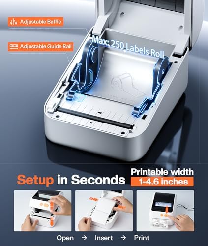 Phomemo D421R Bluetooth Thermal Label Printer with Screen for Paper Level Display - RFID Auto Size Detection 4x6 Thermal Printer with Segmented Code Screen with 250 Labels