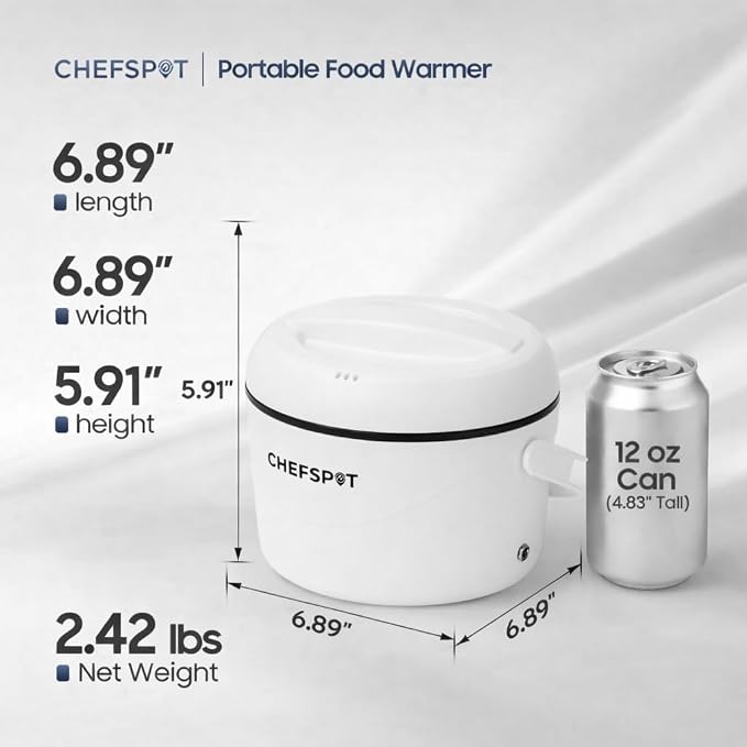 Electric Lunch Box, 37oz Portable Food Warmer with 12V/24V Car & 120V Home Plugs, Spill-Proof, BPA-Free, Dishwasher-Safe, No Microwave Needed, with Utensil Set & Carry Bag (Arctic White)