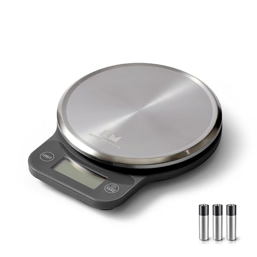 Kitchen Mama Q-Series Digital Food Scale, Metal Gray | 13.2 lb / 6000g Capacity, 1g Precision, Tare Function, Stainless Steel Platform, LCD Display