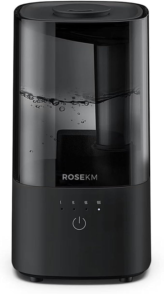 ROSEKM Humidifiers for Bedroom (1.1L), Small Cool Mist Humidifier for Home Plant and Baby Nursery, Quiet Ultrasonic Humidifier with 360° Nozzle, Auto Shut-Off, Filterless, Black