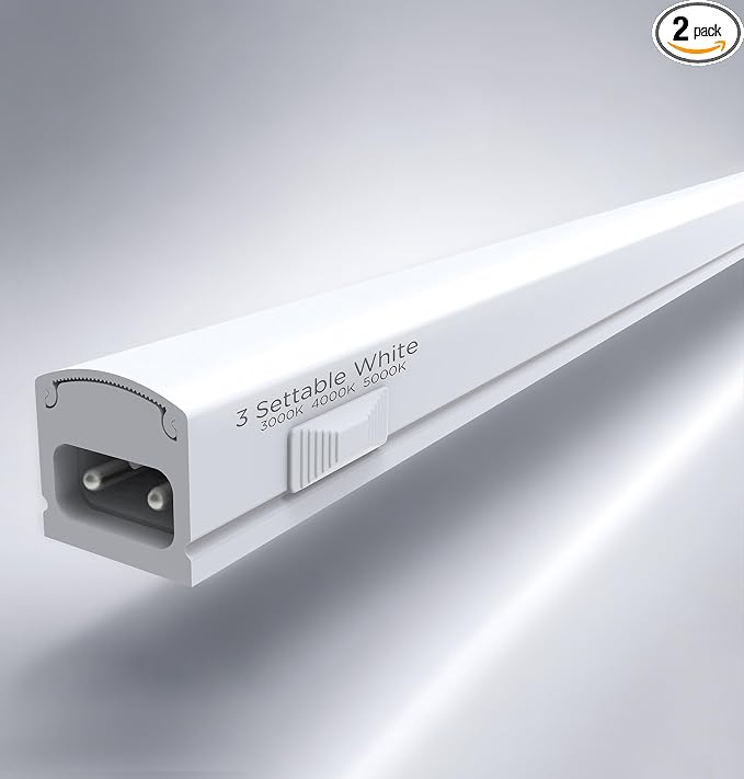 Under Cabinet Lighting Plug in, Dimmable 3CCT 3000/4000/5000K AC120V Super Bright Ultra Slim Linkable LED Counter Lights for Kitchen, Shelf, Closet, Cupboard, White 24 inch 2Pack