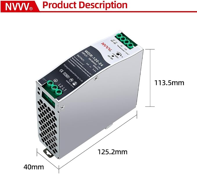 WDR-120-24 24V, Input:180~550VAC,Output:24VDC 5A, 120W Industrial DIN Rail Power Supply AC to DC Converter