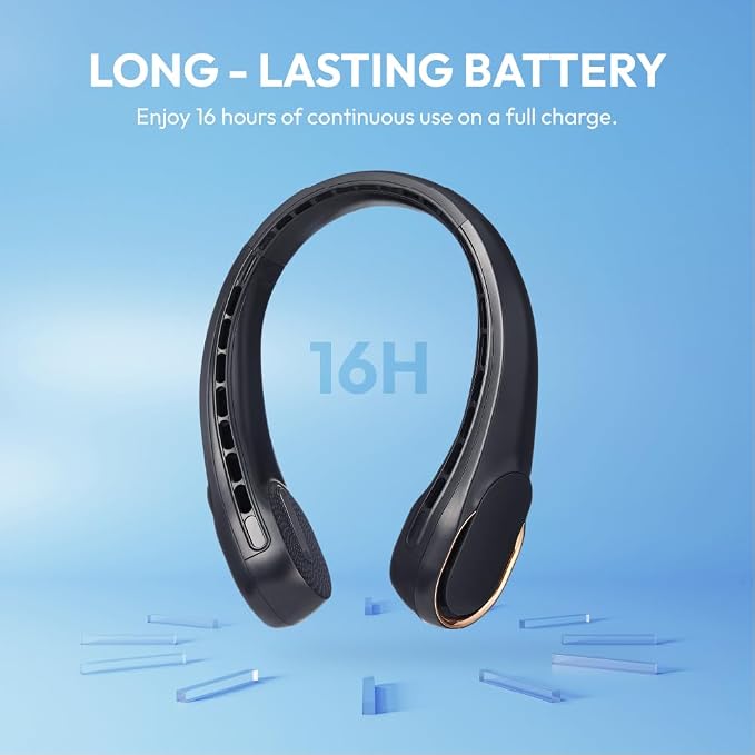 Portable Personal Neck Fan, Cooling Hands Free Bladeless Fan, Rechargeable Long Battery Life, 360° Airflow With 3 Speeds, Lightweight Travel, Low Noise with Strong Wind, Headphone Design (Black)
