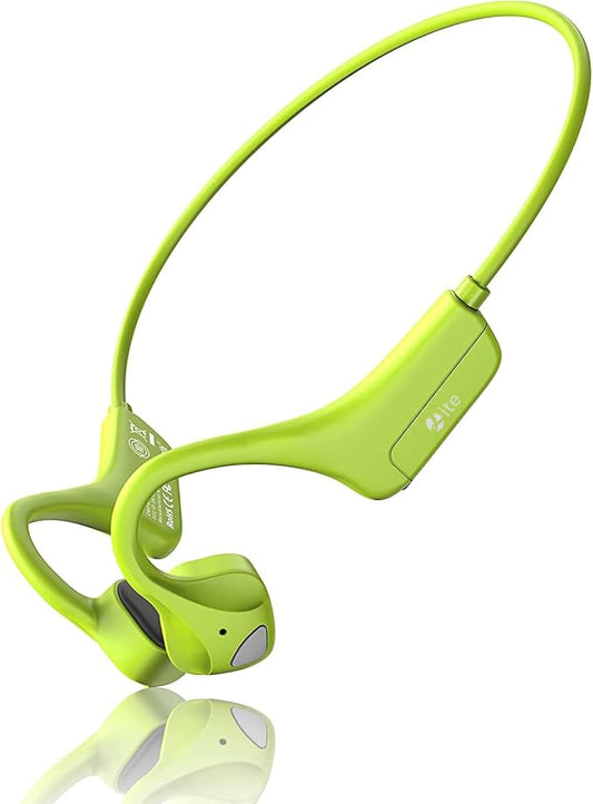 Bluetooth Bone Conduction Headphones Waterproof Open Ear Headphones Wireless Sports Headset Sweatproof Earphones with Mic Induction Conducting Headphones for Running Workout Gym-Green