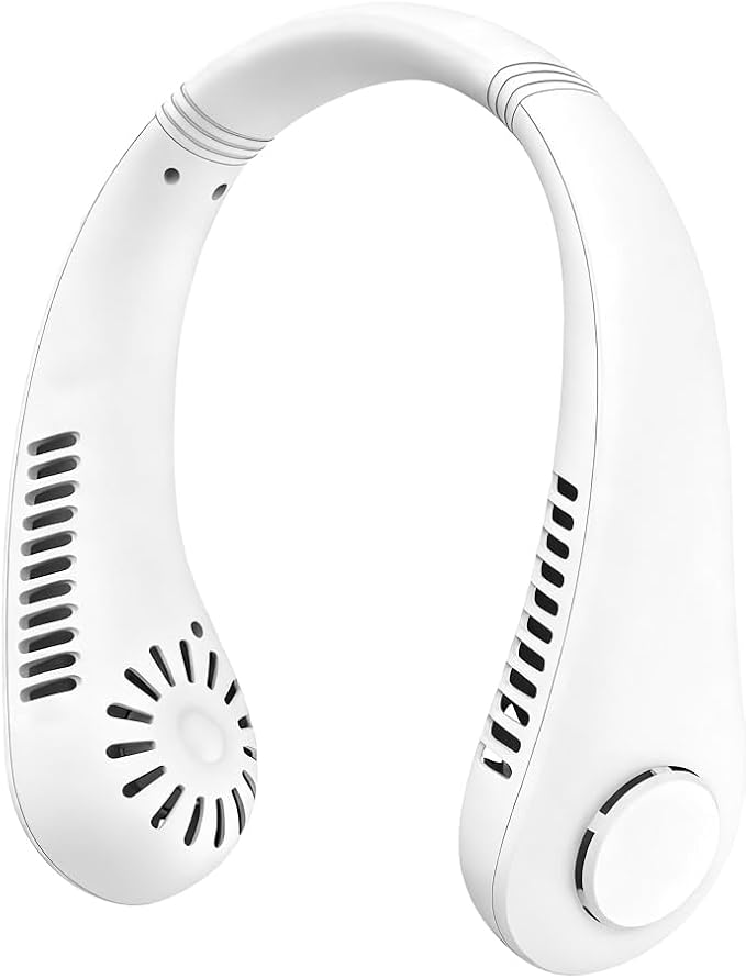 Rechargeable Neck Fan - Portable Bladeless Personal Cooling Fan, Hands-Free Wearable Fan with 3 Speeds, USB-C Rechargeable Lightweight Fan for Travel Outdoor Work Office, White