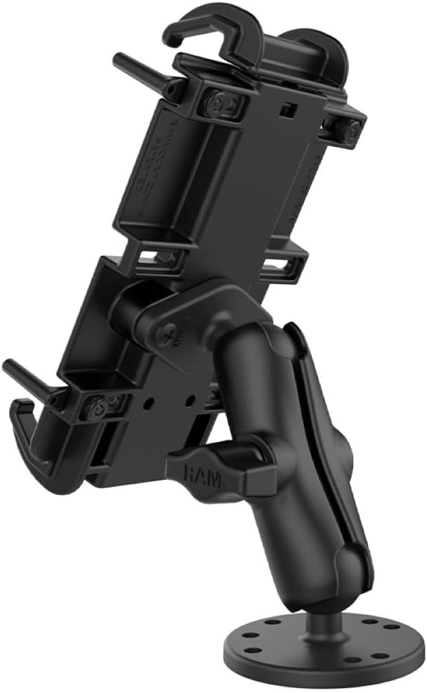 RAM MOUNTS Phone Mount with Drill-Down Flat Surface Base, Medium Arm, Quick-Grip XL Universal Large Cell Phone Holder for Car, Truck, Boat & More RAM-B-138-PD4U
