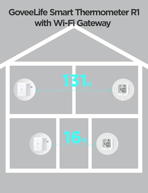 GoveeLife WiFi Refrigerator Thermometer with Alarm, Wireless Digital Freezer Temperature Gauge with App Control, LCD Display, 2 Years Free Data Export, for Home Kitchen Fridge Hot Tub 2 Pack