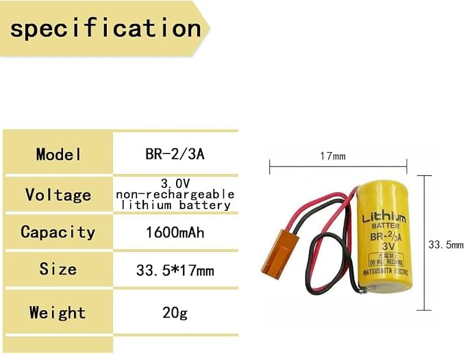 4-Pack 3v br-2/3a Lithium Battery br17335 with Brown Plug for A98L-0031-0006 System Battery,Industrial Backup Battery