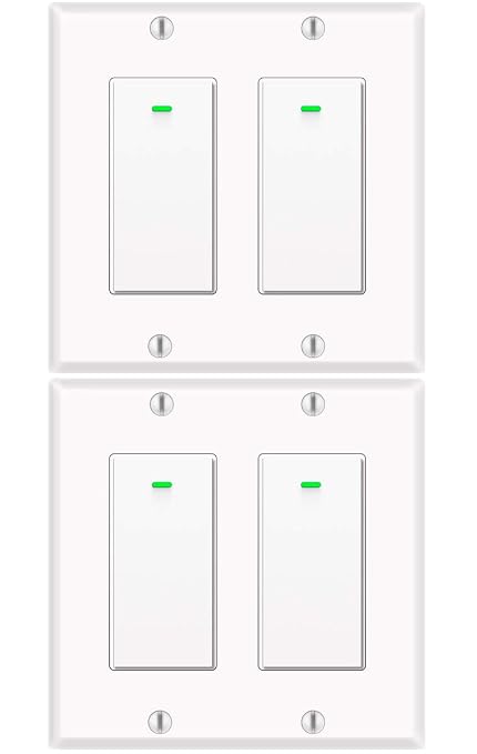 Micmi Smart light switch 2gang, Works with Alexa, Compatible with Google Assistant, No Hub Required, Smart Home WiFi Wireless, Suit for 1/2/3/4 Gang Switch Box, Neutral Wire Required, White 4pack