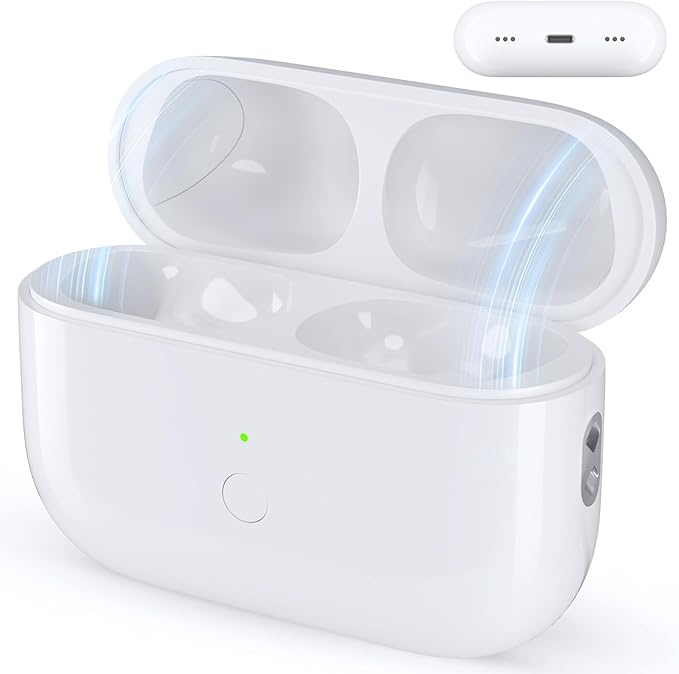 Charging Case Replacement for AirPods Pro 2nd & 1st Gen(Without Earbuds) | Compatible with AirPods Pro 1st/2nd Charging Case,with Buletooth Pairing Button,Support Lightning and Wireless Charging,White