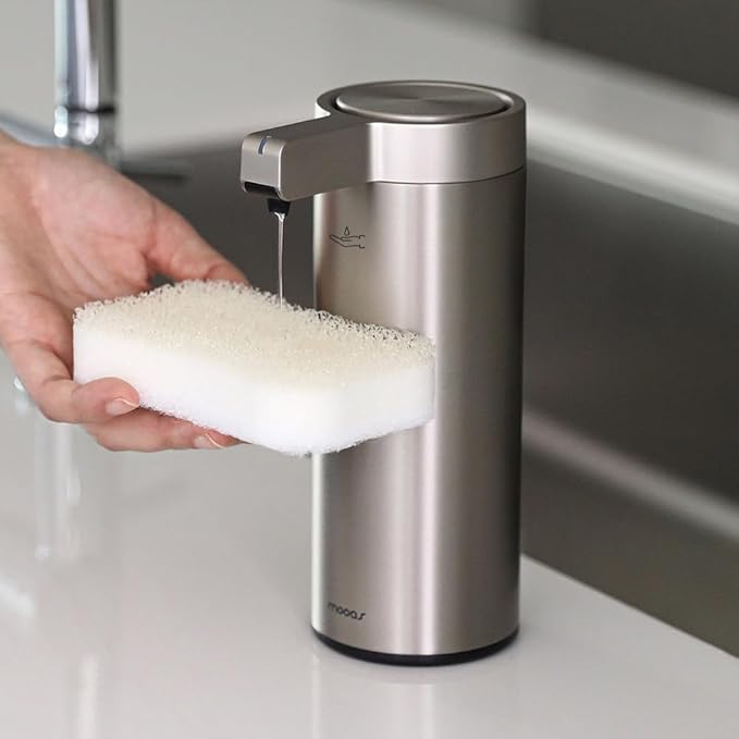 Mooas Automatic Soap Dispenser Bundle - Foaming (Ivory) & Liquid Metal Touchless Automatic Soap Dispensers, Stainless Steel, Rechargeable, Adjustable Levels, IPX5 Waterproof for Bathroom & Kitchen